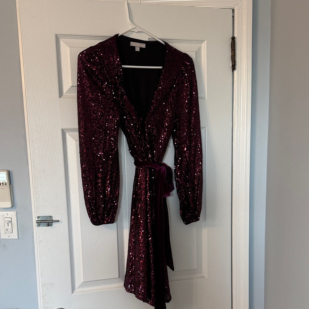 Chelsea28 Burgundy Sequin Long Sleeve Dress